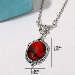 Collier gothique à breloques en Quartz rouge sang, pendentif ovale pour femmes, Halloween, Vampire, bijoux de sorcière en relief, ras de cou Vintage