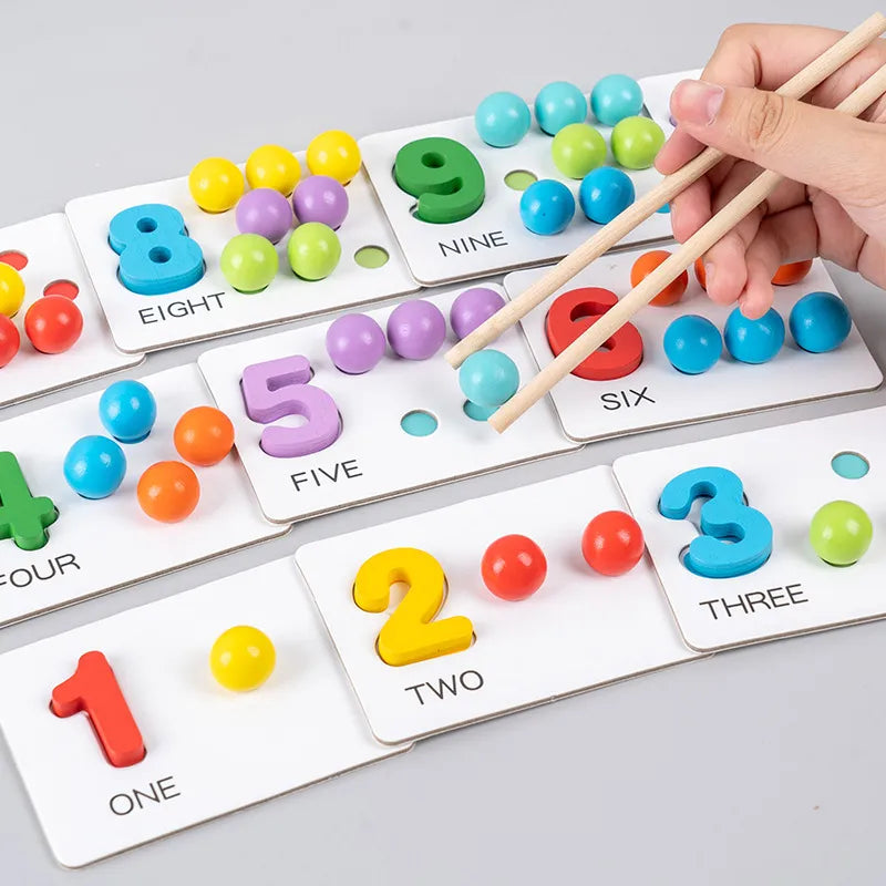 Wooden Montessori Clip Beads Toy  Fine Motor Training Color Sorting Matching Early Learning Educational Toys For Children Kids