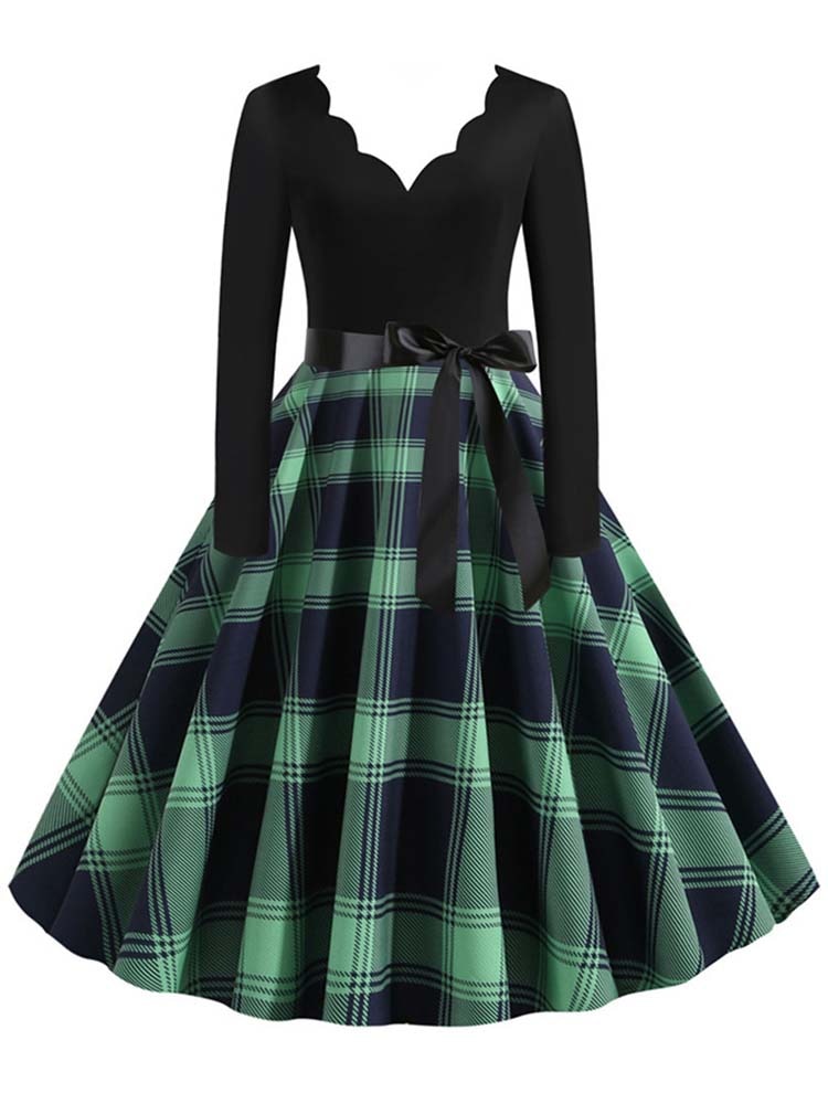 Women Long Sleeve Vintage Polka Dot Dress Pin Up Gothic Winter New Year Party Dresses 3XL Black Vestidos