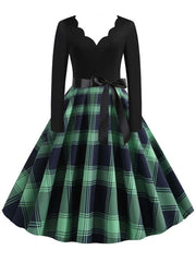Women Long Sleeve Vintage Polka Dot Dress Pin Up Gothic Winter New Year Party Dresses 3XL Black Vestidos