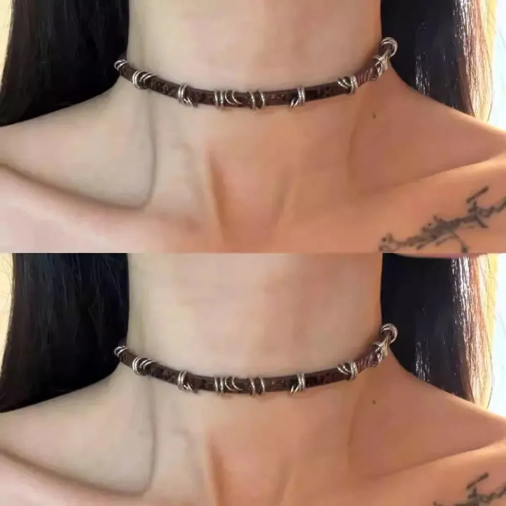 Collier Ras-du-Cou Y2K en Cuir – Gothique Halloween
