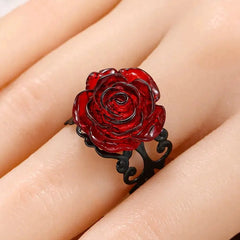 Bague Punk gothique Rose rouge, vigne noire ornée, sorcière païenne, Vintage, créative, Halloween, Cool, cadeau pour fille, bijoux de fête