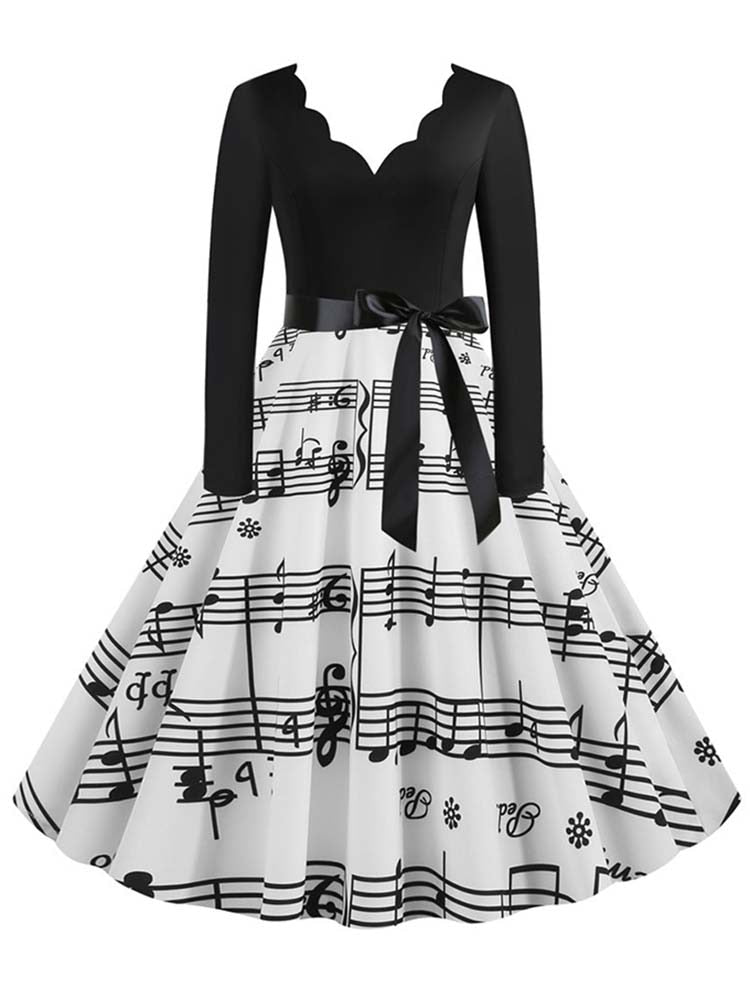 Women Long Sleeve Vintage Polka Dot Dress Pin Up Gothic Winter New Year Party Dresses 3XL Black Vestidos