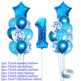 1st Happy Birthday Blue Silver Balloons Foil Number Balloons Banner First Baby Boy Party Decorations My 1 One Year Supplies