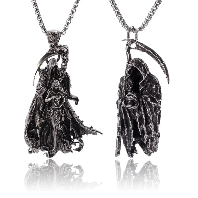 Collier Pendentif Faux de la Mort - Bijou Gothique Enfer