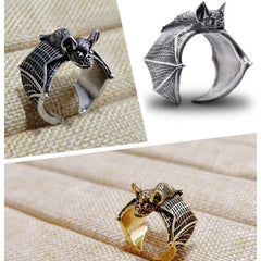 Bague chauve-souris foncée rétro pour hommes, couleur or argent, Punk de rue gothique, réglable, accessoires de bijoux faits à la main, cadeau d'halloween