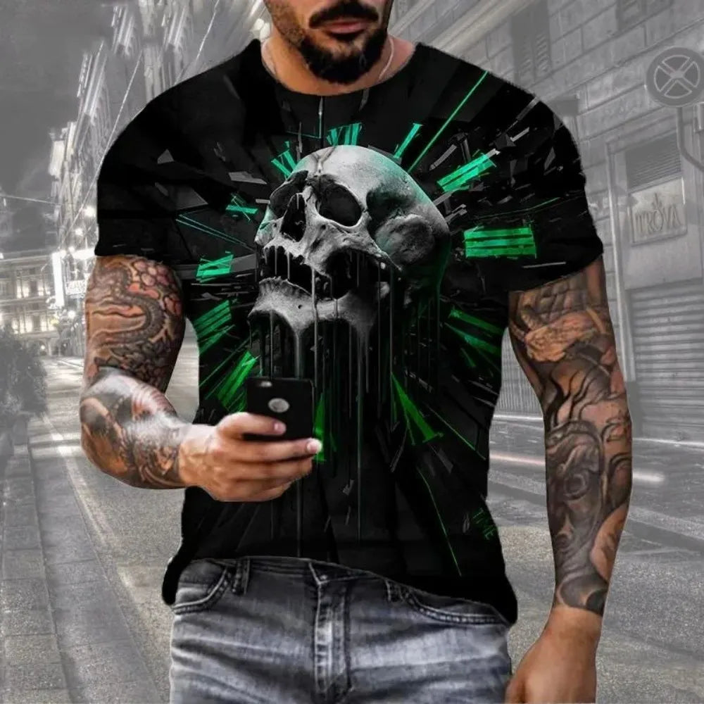 T-Shirt Crâne Imprimé Halloween - Col Rond Hip Hop Homme