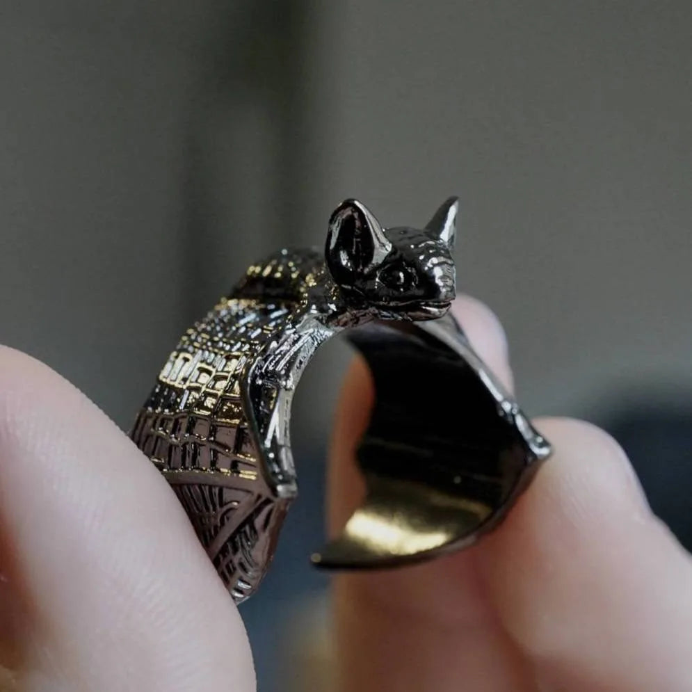 Bague chauve-souris foncée rétro pour hommes, couleur or argent, Punk de rue gothique, réglable, accessoires de bijoux faits à la main, cadeau d'halloween