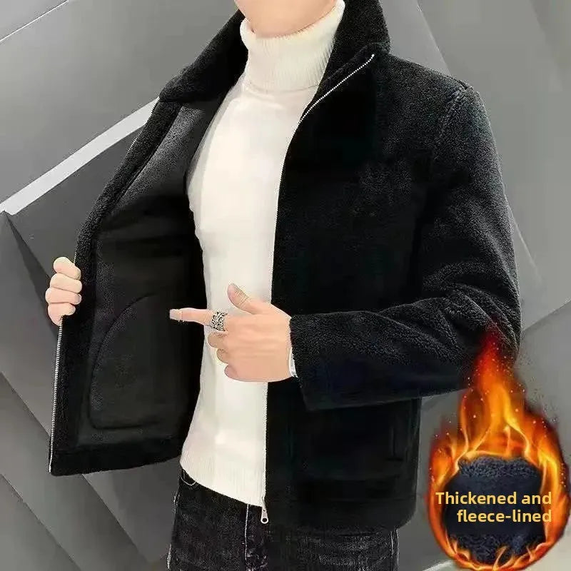 Veste homme en polaire d’agneau – Col montant et fermeture zippée