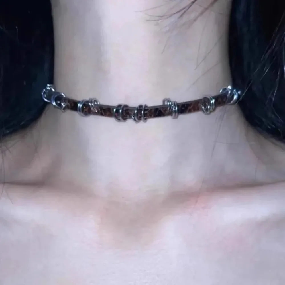 Collier Ras-du-Cou Y2K en Cuir – Gothique Halloween