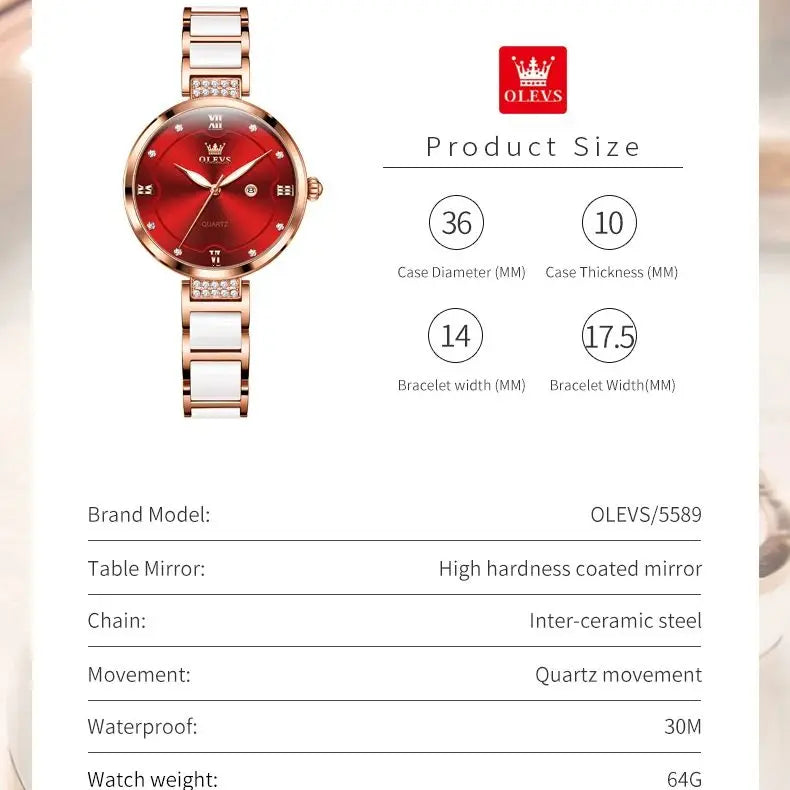 Montre Céramique OLEVS Femme - Bracelet Élégant Luxe