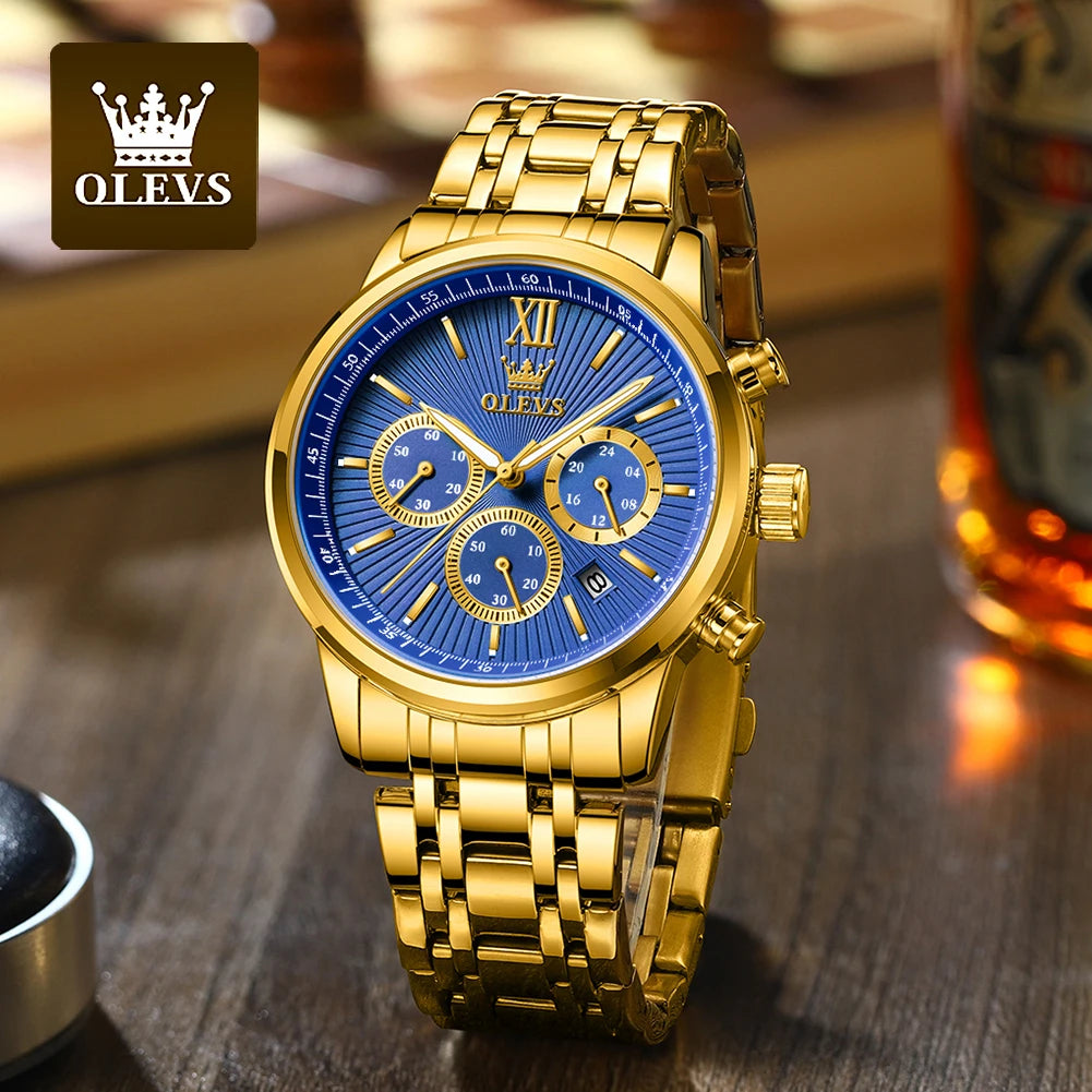 Montre Or OLEVS Homme - Chronographe Acier Étanche