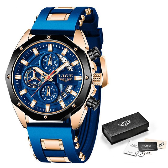 New Fashion Mens Watches Top Brand Luxury Silicone Sport Watch Men Quartz Date Clock Waterproof Wristwatch Chronograph Clock Man