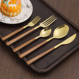 30pcs Stainless Steel Imitation Wooden Handle Cutlery Set Dinnerware Clamp Western Tableware Knife Fork Tea Spoon