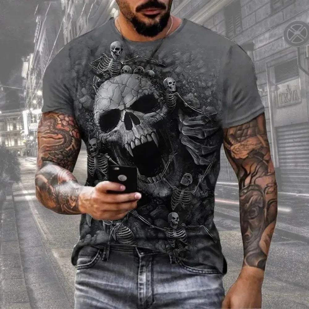 T-Shirt Crâne Imprimé Halloween - Col Rond Hip Hop Homme