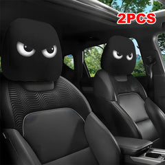 Housse pour appui-tête de voiture, 2 pièces, yeux inclinés amusants, imprimé de dessin animé, pour Halloween, noël, vacances, décoration intérieure Automobile