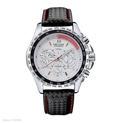 MEGIR hot fashion man's quartz wristwatch brand waterproof leather watches for men casual black watch for male 1010