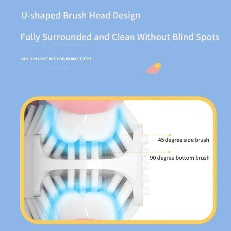 U-shaped Electric Sonic Toothbrush Rechargeable for Adults Kids 360° Automatic Silicone Teeth Brush Smart Timer Blue Light IPX7