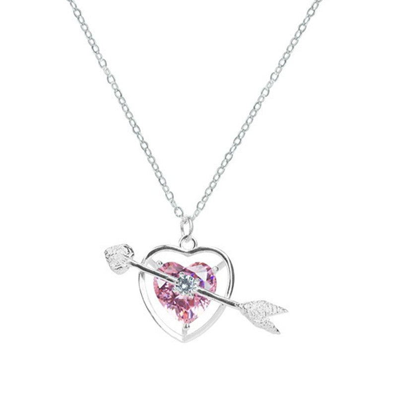 Fashion Peach Heart Water Drop Pendant Necklace Jewelry Pink Crystal Girl Sweet Cool Clavicle Chain Aesthetic Y2k Accessories