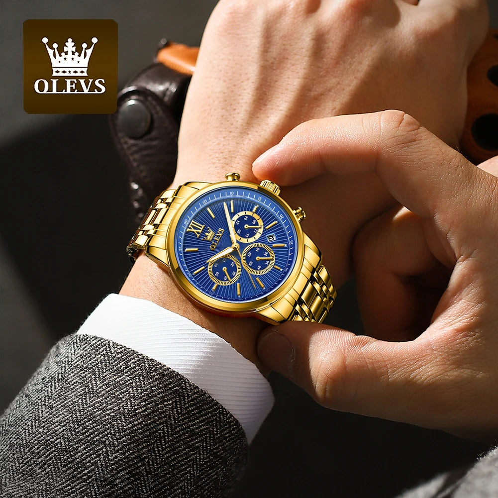 Montre Or OLEVS Homme - Chronographe Acier Étanche