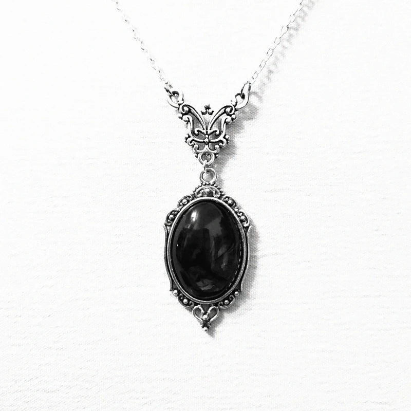 Collier Pendentif Quartz Rouge - Ovale Gothique Halloween