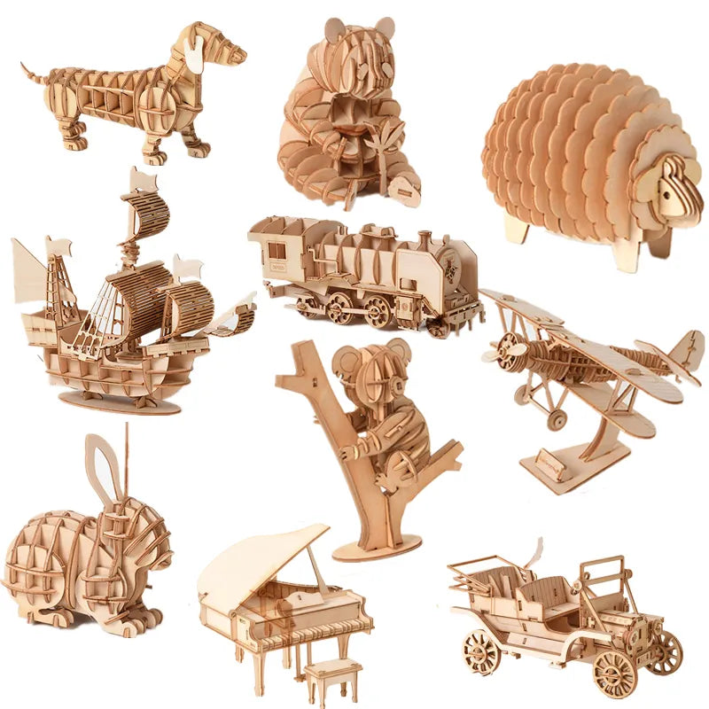 Puzzle Bois 3D Train et Animaux - Maquette Enfant Adulte