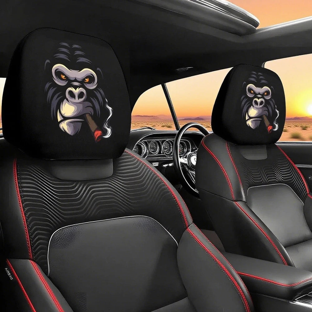 Housse pour appui-tête de voiture, 2 pièces, yeux inclinés amusants, imprimé de dessin animé, pour Halloween, noël, vacances, décoration intérieure Automobile
