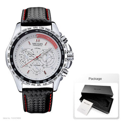 MEGIR hot fashion man's quartz wristwatch brand waterproof leather watches for men casual black watch for male 1010