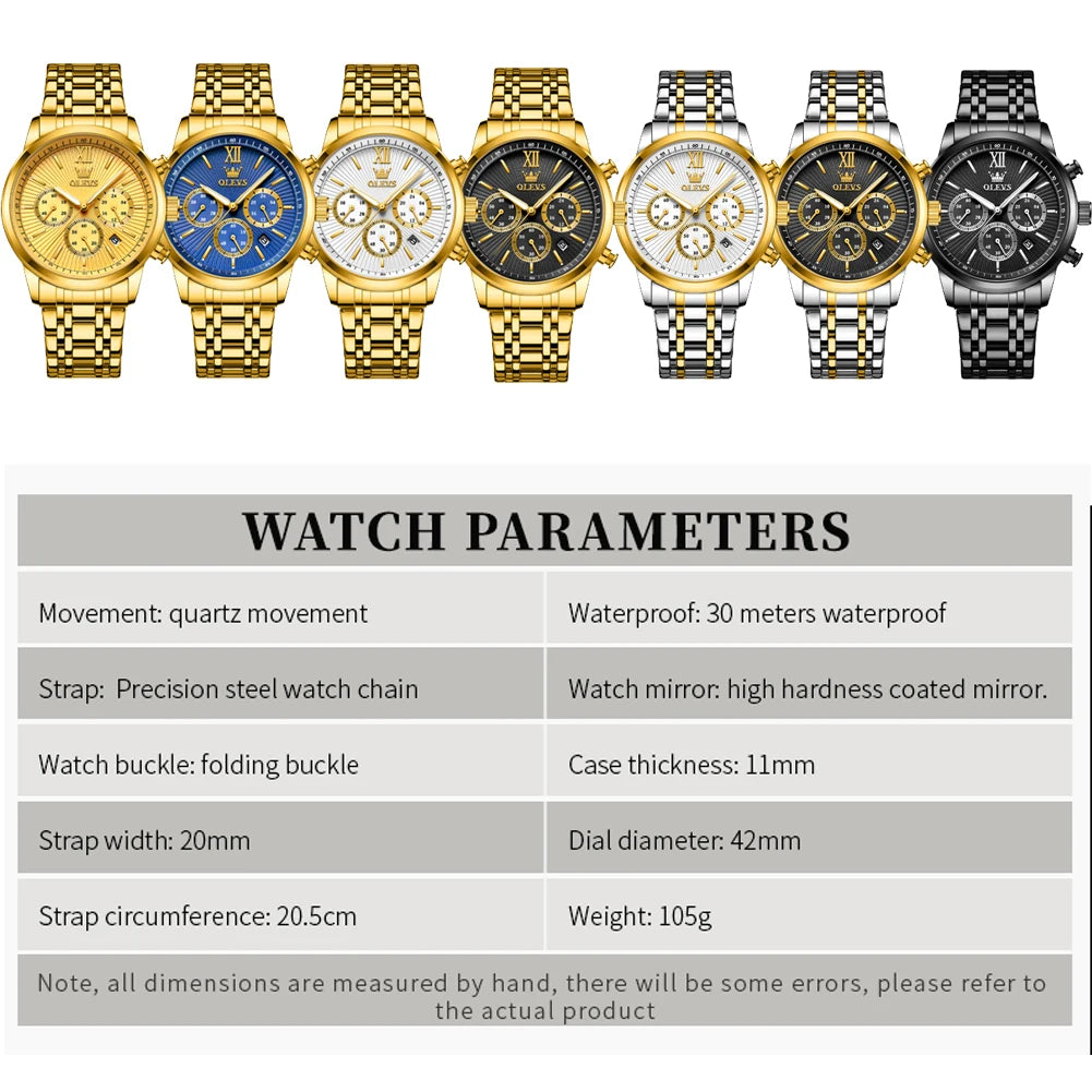 Montre Or OLEVS Homme - Chronographe Acier Étanche
