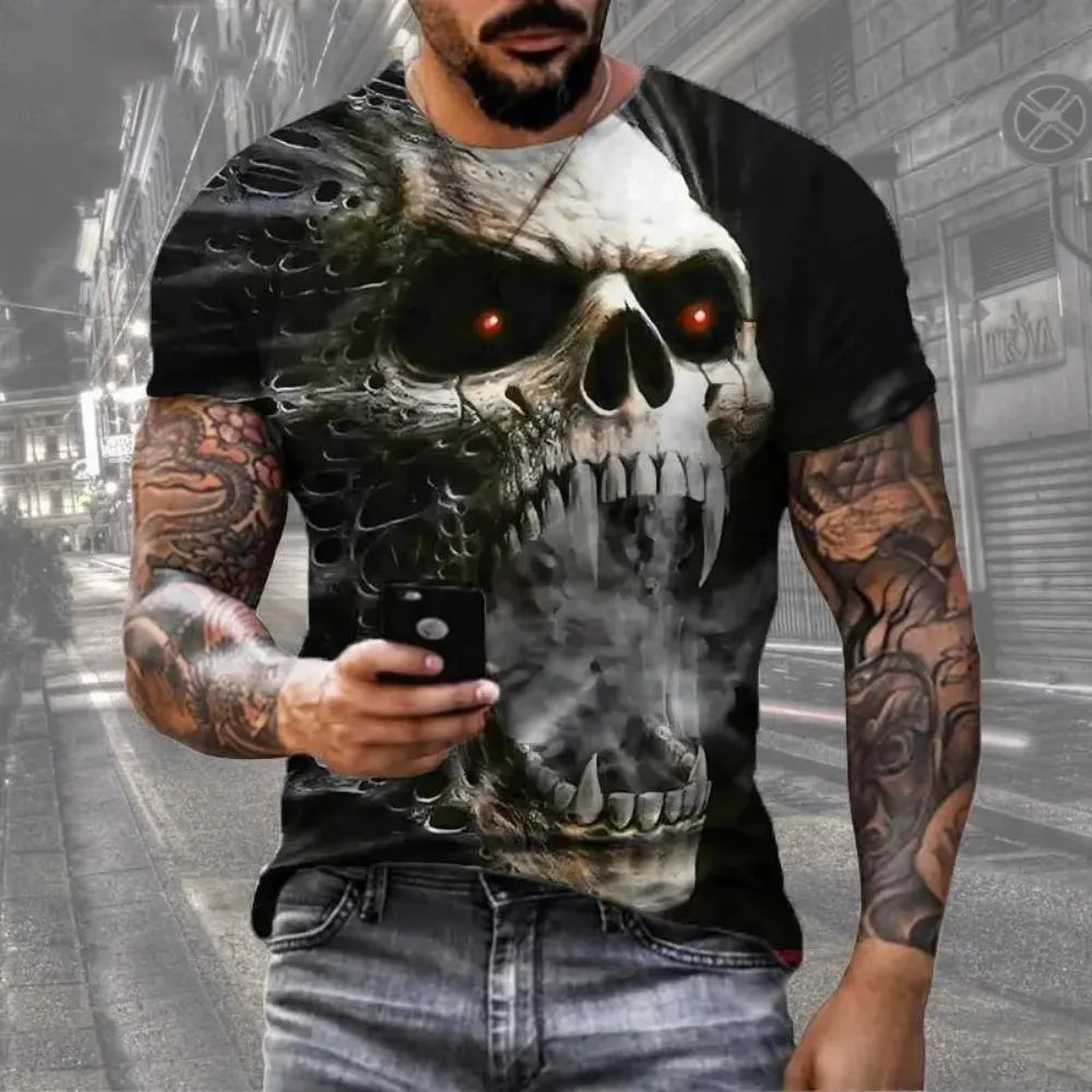 T-Shirt Crâne Imprimé Halloween - Col Rond Hip Hop Homme