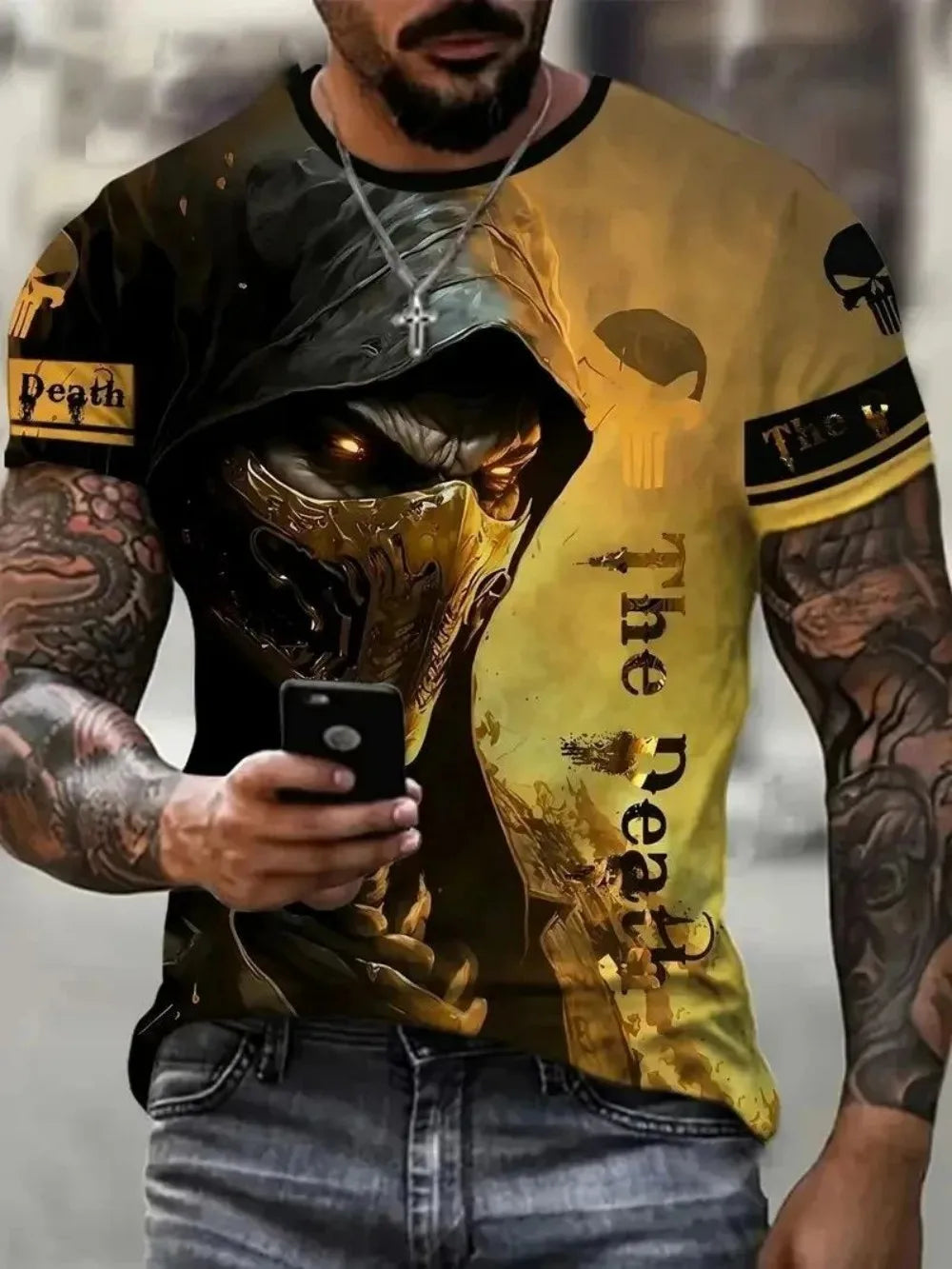 T-Shirt Crâne Imprimé Halloween - Col Rond Hip Hop Homme