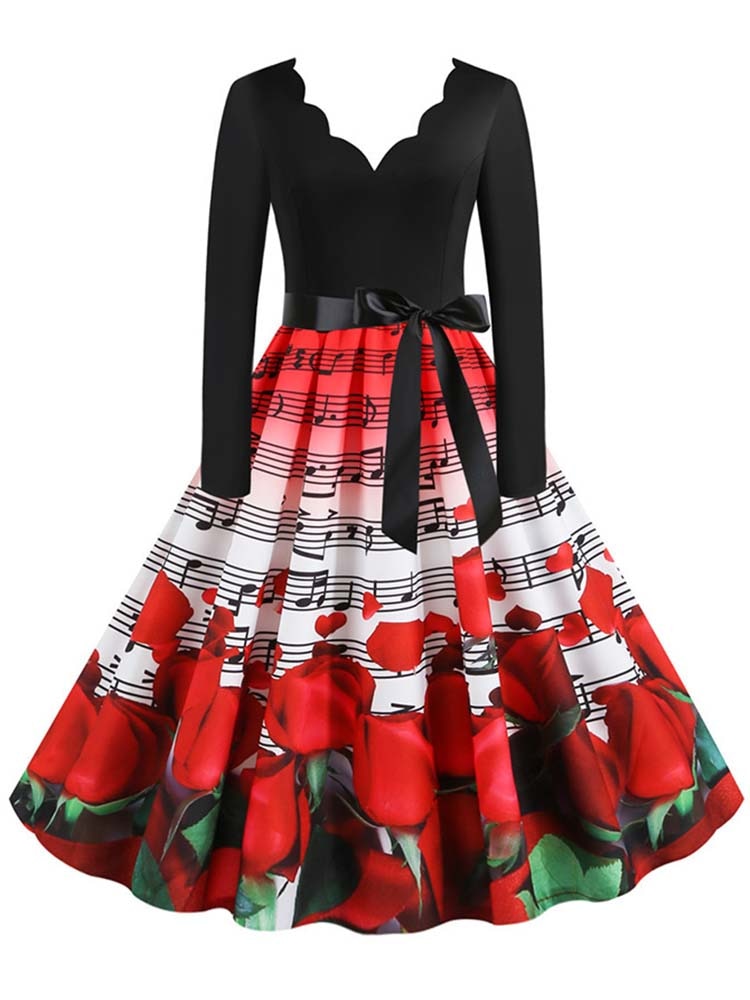 Women Long Sleeve Vintage Polka Dot Dress Pin Up Gothic Winter New Year Party Dresses 3XL Black Vestidos