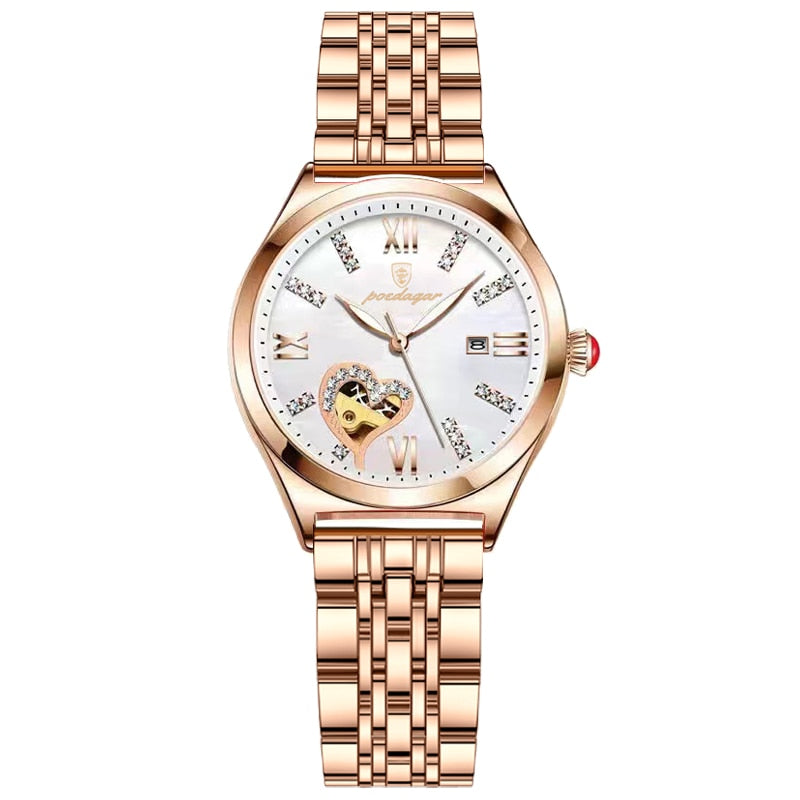 POEDAGAR Women Watches Fashion Rose Gold Stainless Stain Steel Ladies Watch Waterproof Quarzt Wristwatch Romatic Girlfriend Gift