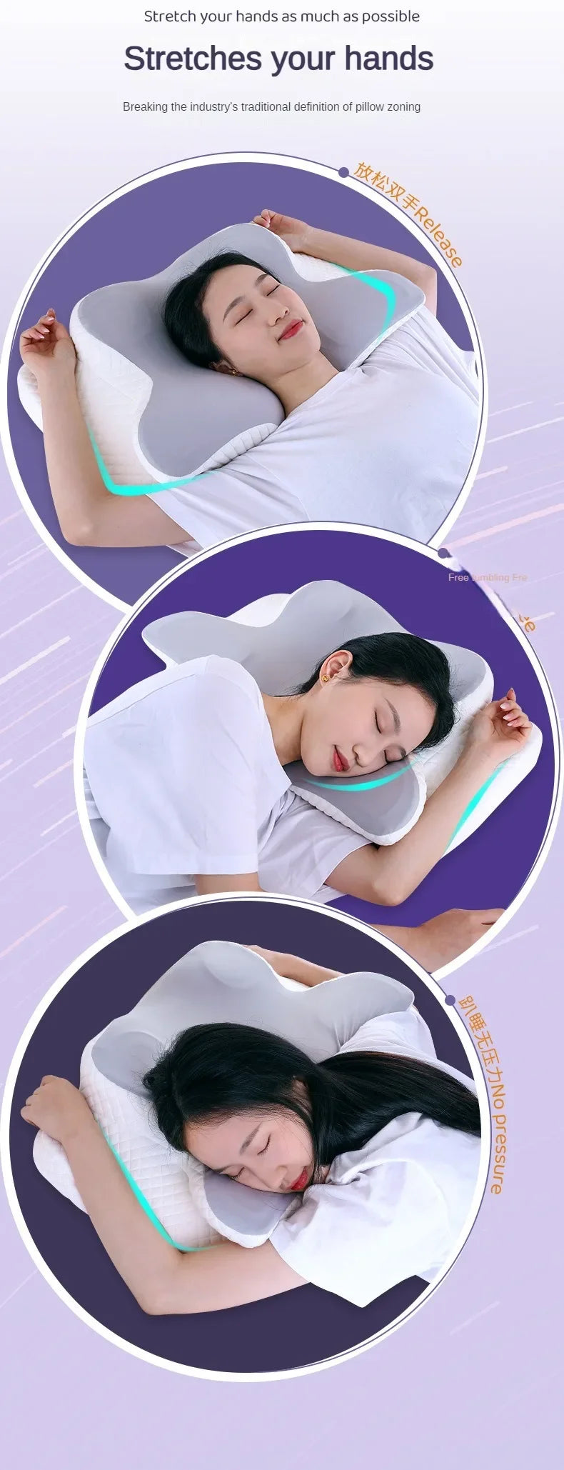 Oreiller cervical en mousse à mémoire de forme, oreiller orthopédique ergonomique, soutien du cou, Contour pour les dormeurs latéraux du dos et du ventre