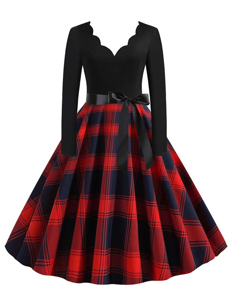 Women Long Sleeve Vintage Polka Dot Dress Pin Up Gothic Winter New Year Party Dresses 3XL Black Vestidos