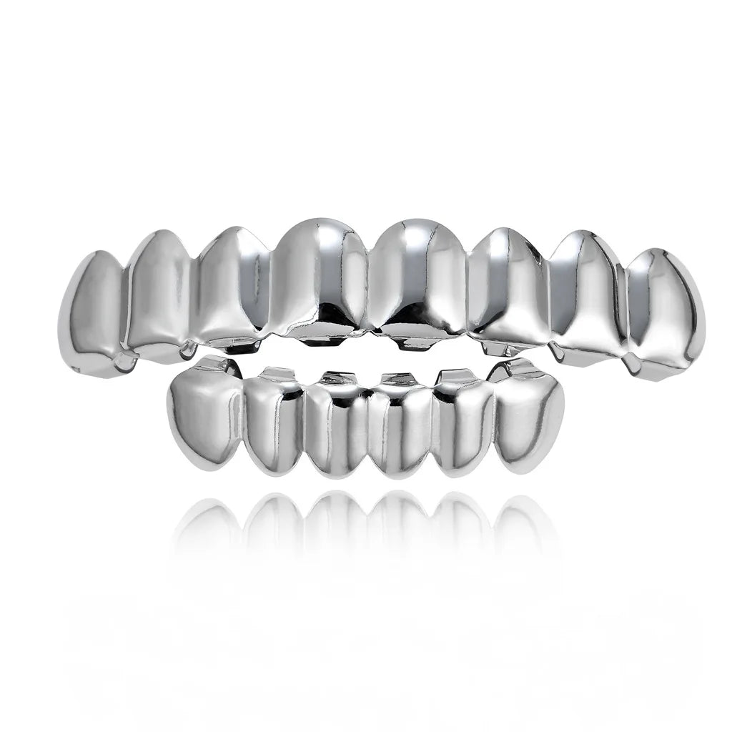RACHELZ Hip Hop 8/6 dents de couleur noire Grillz Punk haut bas brillant bouchons de dents décor pour femmes hommes bijoux Halloween Cosplay