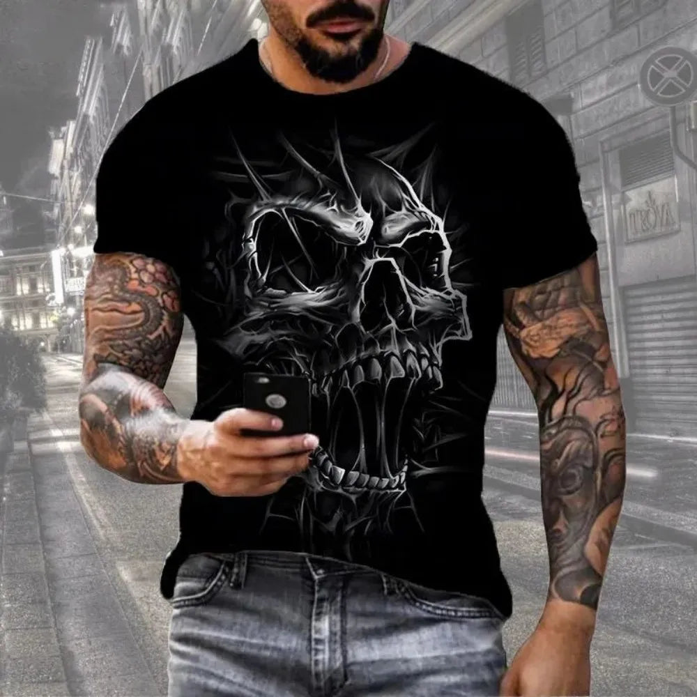 T-Shirt Crâne Imprimé Halloween - Col Rond Hip Hop Homme