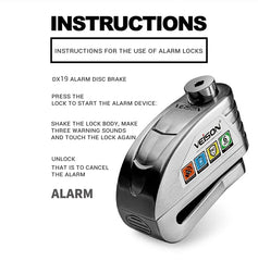 VEISON Motorcycle Alarm Lock Bike Disc Lock Warning 130DB Security Anti Theft Waterproof Brake Rotor Padlock Disc Brake Lock