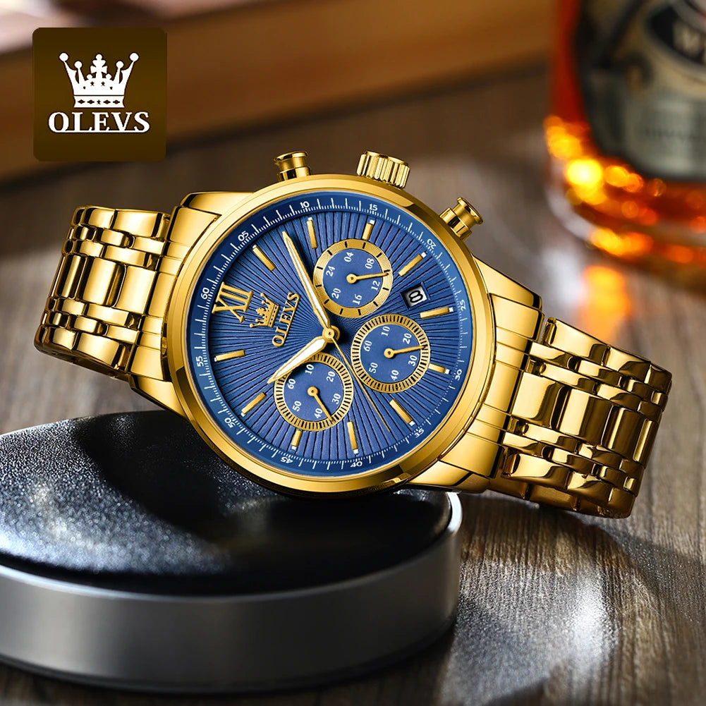 Montre Or OLEVS Homme - Chronographe Acier Étanche