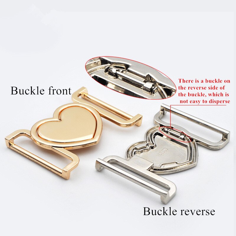 Metal Alloy Heart Buckle Gold Sliver Black Decorative Belt Buckle 40mm Fastener for Coats Leather Craft Backpack Strap Webbing