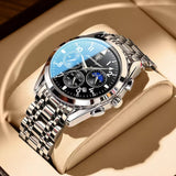 POEDAGAR Men Watch Luxury Business Quartz Watches Stainless Stain Strap Sport Chronograph Men&#39;s Wristwatch Waterproof Luminous