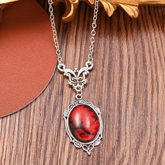 Collier gothique à breloques en Quartz rouge sang, pendentif ovale pour femmes, Halloween, Vampire, bijoux de sorcière en relief, ras de cou Vintage