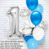 1st Happy Birthday Blue Silver Balloons Foil Number Balloons Banner First Baby Boy Party Decorations My 1 One Year Supplies