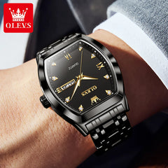 OLEVS Tonneau Dial Quartz Watch for Men Luxury Diamond  Elegant Stainless steel Waterproof Luminous TOP Brand Wristwatch 5528