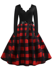 Women Long Sleeve Vintage Polka Dot Dress Pin Up Gothic Winter New Year Party Dresses 3XL Black Vestidos