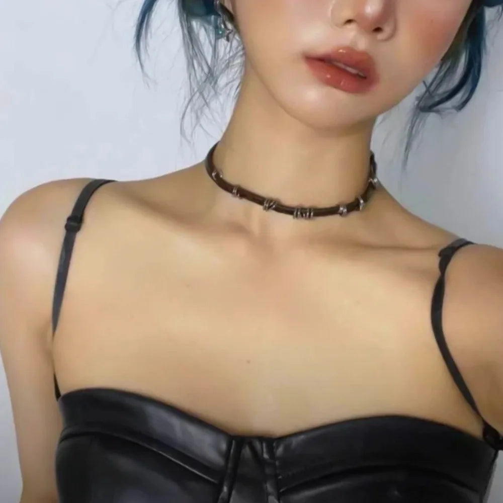 Collier Ras-du-Cou Y2K en Cuir – Gothique Halloween