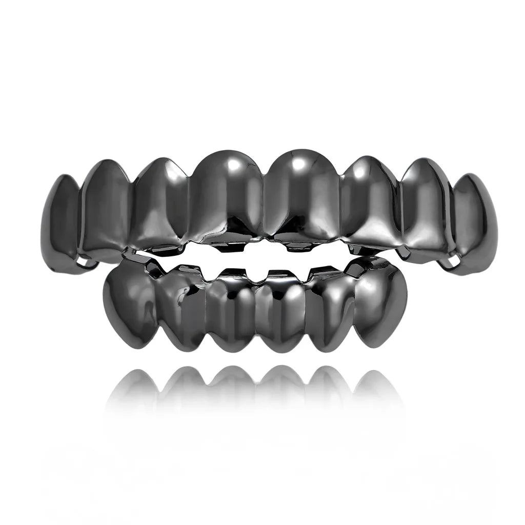 RACHELZ Hip Hop 8/6 dents de couleur noire Grillz Punk haut bas brillant bouchons de dents décor pour femmes hommes bijoux Halloween Cosplay