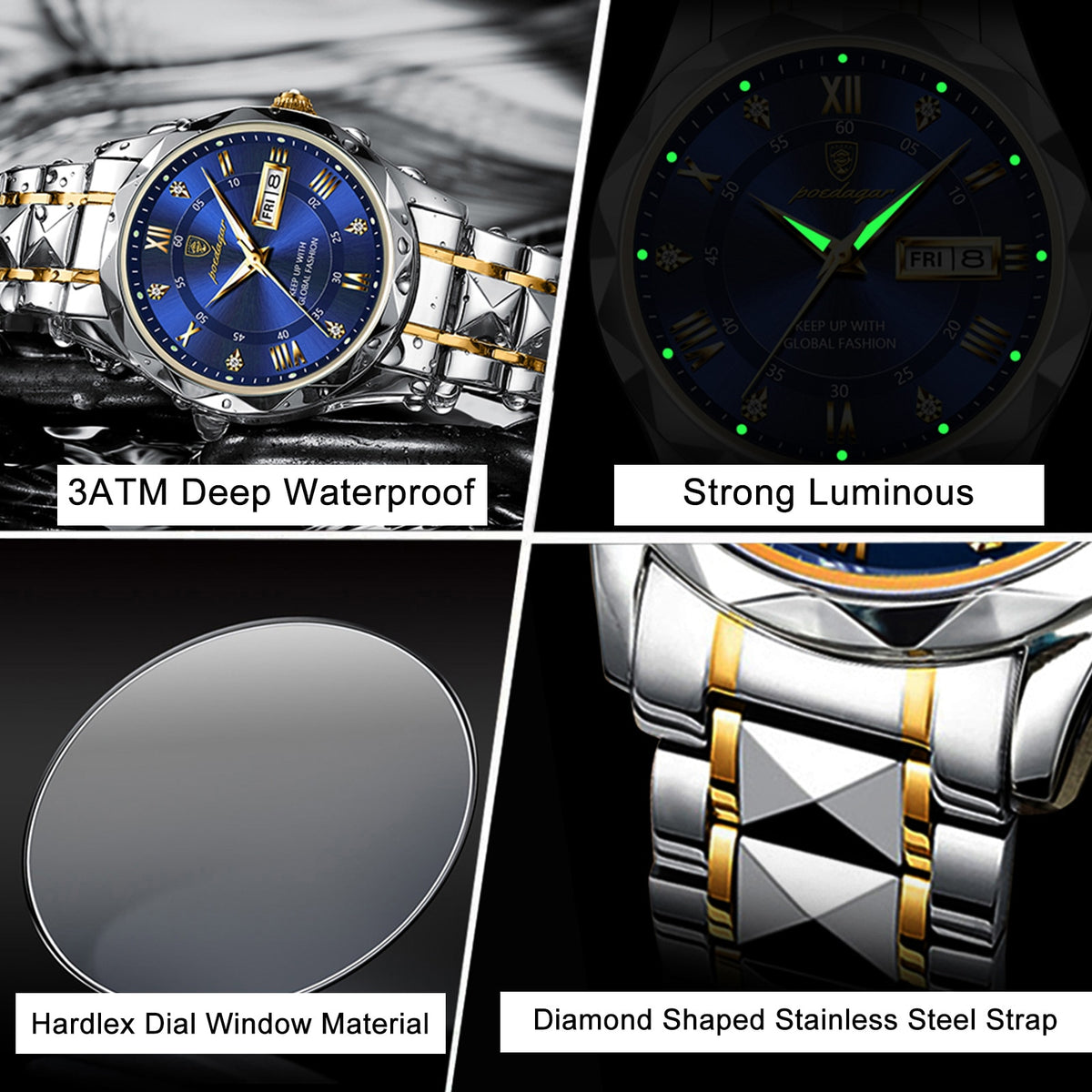 POEDAGAR Luxury Men Watches Business Top Brand Man Wristwatch Waterproof Luminous Date Week Quartz Men's Watch High Quality+Box