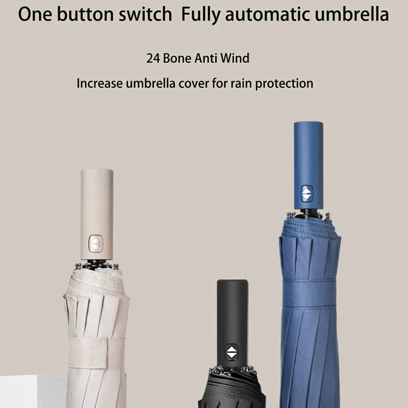 Parapluie 24 Sofia renforcé pour hommes et femmes, protection solaire anti-UV, pour le bain d'affaires, résistant au vent et durable
