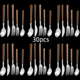 30pcs Stainless Steel Imitation Wooden Handle Cutlery Set Dinnerware Clamp Western Tableware Knife Fork Tea Spoon